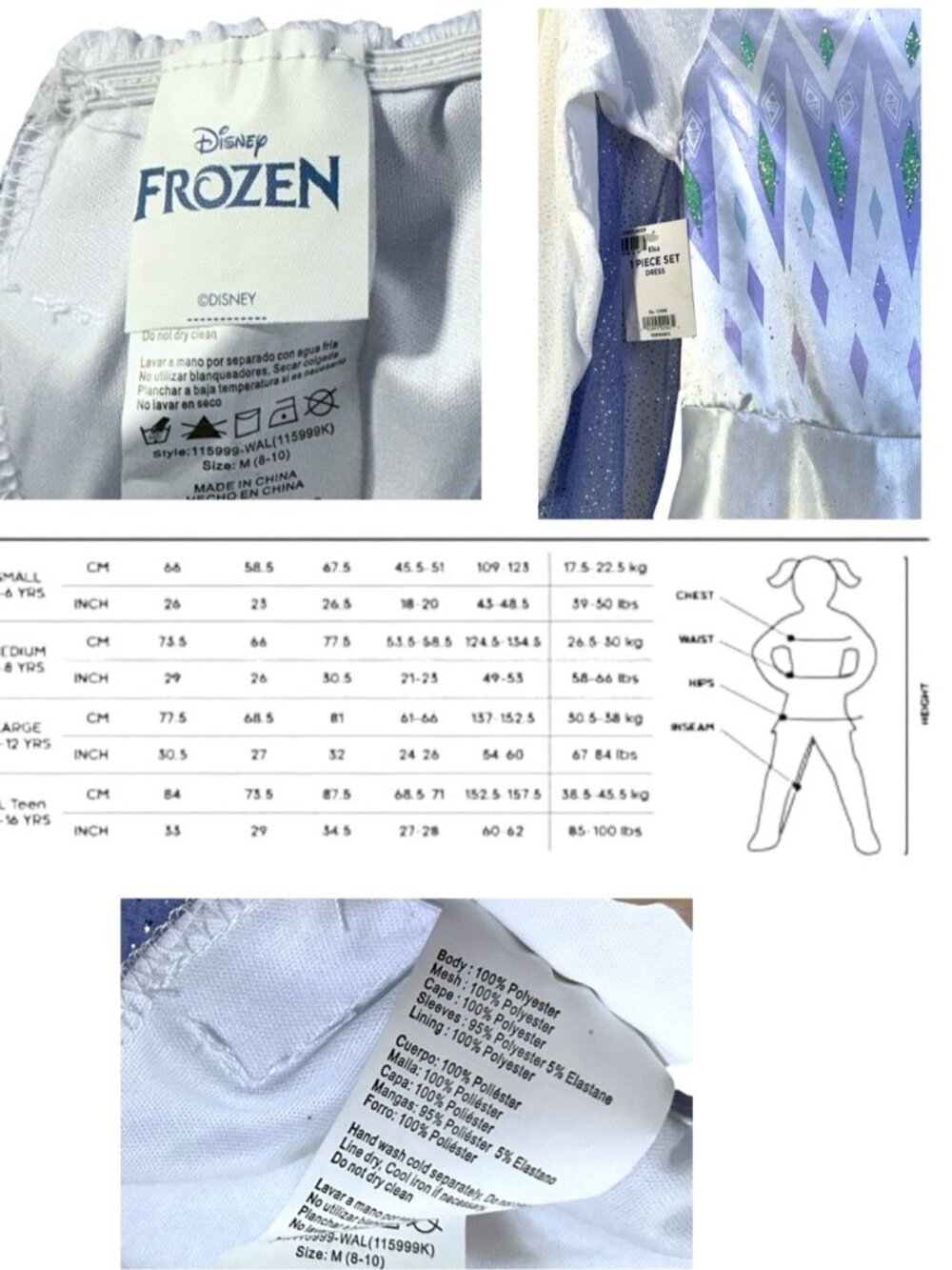 Disney Frozen Princess Elsa Dress Up Glittering White 7-8 YO Girl Med 8-10 - Picture 6 of 15